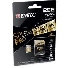 Emtec Memóriakártya, microSDXC, 256GB, UHS-I/U3/V30/A2, 100/95 MB/s, adapter, EMTEC &quot;SpeedIN&quot; memóriakártya