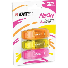 Emtec Pendrive, 32GB, 3 db, USB 2.0, EMTEC &quot;C410 Neon&quot;, narancs, citromsárga, rózsaszín pendrive