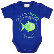  "Én is nagy horgász leszek" feliratos rövid ujjú baba body kék kombidressz, body