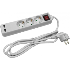 Entac Elosztó 3 Foglalat, Kapcsolóval, 1,5m, 3G1,5,  2 USB hosszabbító, elosztó