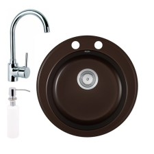 Eos Gránit mosogató EOS Valero + magasított csaptelep + adagoló (kávébarna) medence kiegészítő