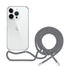 Epico iPhone 14 Plus fekete-fehér átlátszó tok nyakpánttal tok és táska