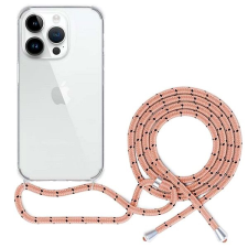 Epico Spello Crossbody iPhone 15 átlátszó tok rózsaszín zsinórral tok és táska
