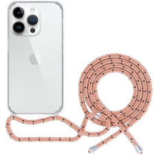 Epico Spello Crossbody iPhone 15 védőburkolat zsinórral, átlátszó/rózsaszín zsinórral tok és táska