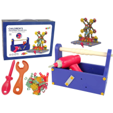 Építőelemek készlet Szerszámosládában + Akkumulátoros csavarhúzó DIY TOOL BOX 11233 barkácsolás