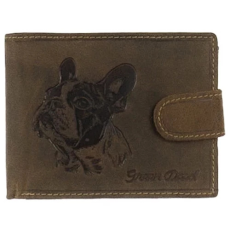  Erős  nyers marhabőrből készült pénztárca francia bulldog nyomással Green Deed