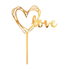 Esküvő Gold Love, Arany Szív torta dekoráció, topper 13 cm party kellék