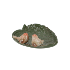 Esschert Design Levél alakú kerámia madáritató és madáretető, kismadár dekorációval etető, itató madaraknak