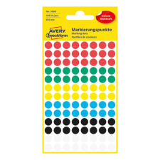  Etikett AVERY 3008 öntapadó jelölőpont vegyes 6 szín 8mm 416 jelölőpont/csomag etikett