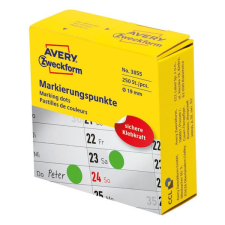 Etikett AVERY 3855 öntapadó jelölőpont adagoló dobozban zöld 19mm 250 jelölőpont/doboz etikett