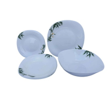  Étkészlet 19 részes szögletes opál fehér orchidea mintával tányér és evőeszköz