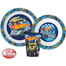 EU Hot Wheels Blue Fire étkészlet, micro műanyag szett 260 ml-es pohárral babaétkészlet