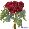  Eukaliptuszos rózsa selyemvirág csokor 36cm - Bordó