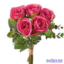  Eukaliptuszos rózsa selyemvirág csokor 36cm - Pink dekorációs kellék