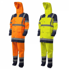 Euro Protection Esőöltöny Hydra Hi-Viz PE fényvisszaverő csíkkal kapucnis sárga/kék M