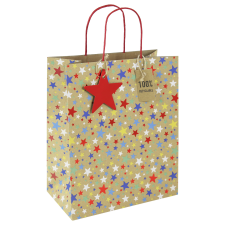 Eurowrap Ltd. Eurowrap ajándéktasak (26,5x33x14 cm) kraft, színes csillagos (4) ajándéktasak