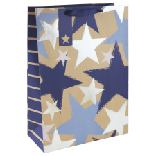 Eurowrap Ltd. Eurowrap ajándéktasak (33x45,5x15 cm) kraft, kék csillagos (4) ajándéktasak