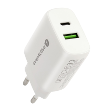 EverActive SC-370Q USB-A / USB-C Hálózati töltő - Fehér (25W) (SC-370Q) mobiltelefon kellék
