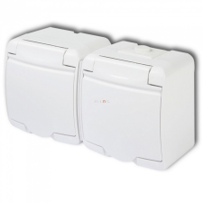 EverFlourish Hungary Kft. Falon kívüli dupla csatlakozó aljzat kültérre, fehér csapfedeles villanyszerelés