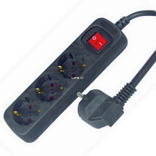 EverFlourish Hungary Kft. Hármas kapcsolós elosztó, 1,4 méteres, fekete hosszabbító, elosztó