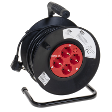 EverFlourish Hungary Kft. Kábeldob kültérre, 4 dugaljjal, 25 méteres, fekete/piros hosszabbító, elosztó