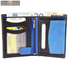 Excellanc uniszex pénztárca valódi bőrből, 12x9 cm, fekete-kék pénztárca