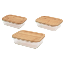  Excellent Houseware 3 fazékos szett, üveg/bambusz, barna papírárú, csomagoló és tárolóeszköz