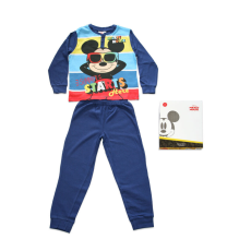 ExityKft. Hosszú vékony pamut gyerek pizsama - Mickey egér - Summer starts felirattal - Jersey - sötétkék - 110