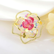 Exkluzív virág + pillangó bross pink és színjátszó Swarovski kristályokkal (0585.) bross