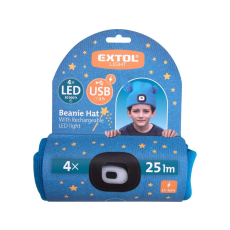 Extol LIGHT gyerek kötött sapka, LED homloklámpával, kék