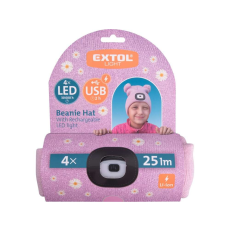 Extol LIGHT Pink gyerek kötött sapka, LED homloklámpával