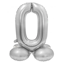  Ezüst 0-ás Silver szám fólia lufi talppal 72 cm party kellék
