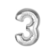 Ezüst 3-as Silver szám fólia lufi 92 cm party kellék