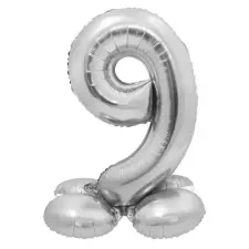  Ezüst 9-es Silver szám fólia lufi talppal 72 cm party kellék