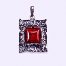  Ezüst antikolt korall köves medál 29x48" medál