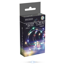 Ezüst drótkábeles fényfüzér 40 LED-es időzítős elemes (elem nélkül) multi dekorációs kellék