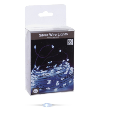  Ezüst drótkábeles fényfüzér 80 LED-es elemes (elem nélkül) hideg dekorációs kellék
