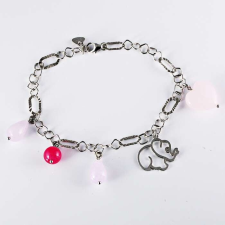  Ezüst Elefántos Karkötő - Rózsakvarccal - 22 cm karkötő