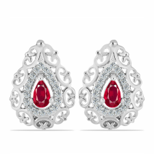  Ezüst Fülbevaló Madagaszkári Rubinnal és Fehér Topázzal, Y62055 fülbevaló