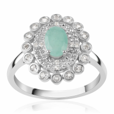  Ezüst Gyűrű Brazil Smaragddal (1.08ct) és Fehér Topázzal gyűrű