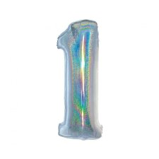 Ezüst Holographic 1-es szám fólia lufi 76 cm party kellék