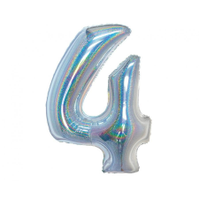 Ezüst Holographic 4-es szám fólia lufi 76 cm party kellék