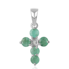  Ezüst Kereszt Medál Brazil Smaragddal és Fehér Topázzal medál