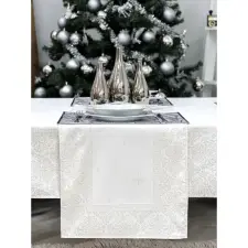  Ezüst lurex asztali futó barokk mintás 37x100 cm lakástextília