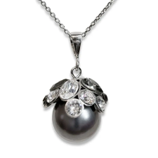  Ezüst Nyaklánc - Swarovski Kristályos Gyöngy - Szürke nyaklánc