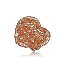  Ezüst Periklis Gyűrű – áttört csipkés szív kövekkel, rozé színben gyűrű
