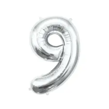  Ezüst Silver 9-es szám fólia lufi 85 cm party kellék