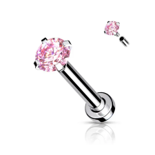  Ezüst Színű 316L Orvosi Acél Egyenesszárú Labret Piercing Rózsaszín Kővel egyéb ékszer