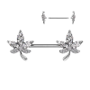  Ezüst Színű 316L Orvosi Acél Fehér Cirkónia Kővel Díszített Levél Mintás Mell Barbell Piercing