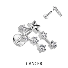  Ezüst Színű 316L Orvosi Acél Labret Piercing Rák Csillagjegy egyéb ékszer